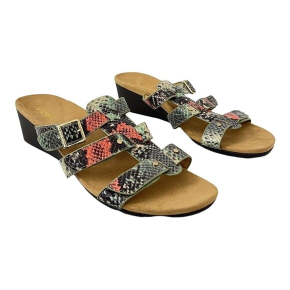 Vionic Womens Size 12 Orthotic Adjustable Triple Strap Slide Wedges Radia - Picture 1 of 8